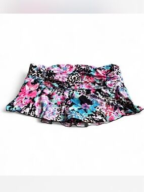 Kenneth Cole New York Floral Animal Print Ruched Size L Stretch swim Skirt